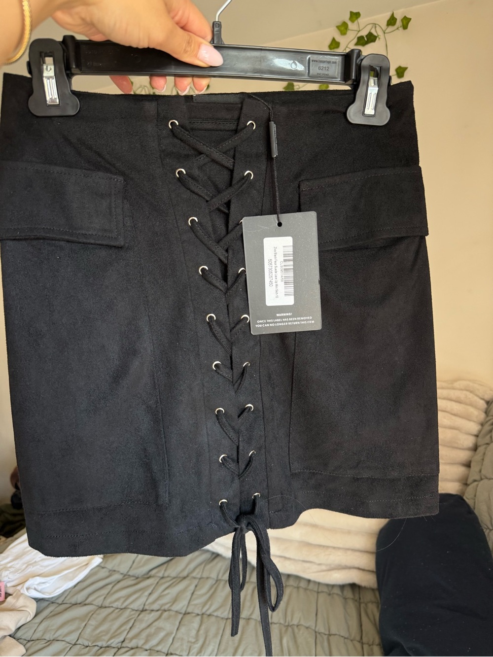 Black Lace-Up Suede Mini Skirt - Women